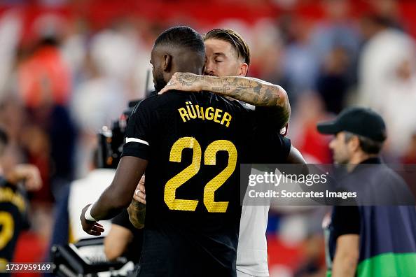 Ramos Rudiger Sergio Ramos of Sevilla FC Antonio Rudiger of Real Madrid during the ...