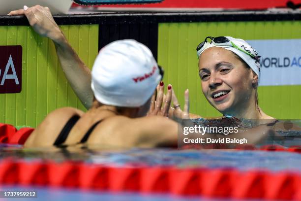 Boglarka Kapas of Hungary reacts after winning during women's 400m individual medley the World Aquatics Swimming World Cup 2023 - Meet 3 on October...