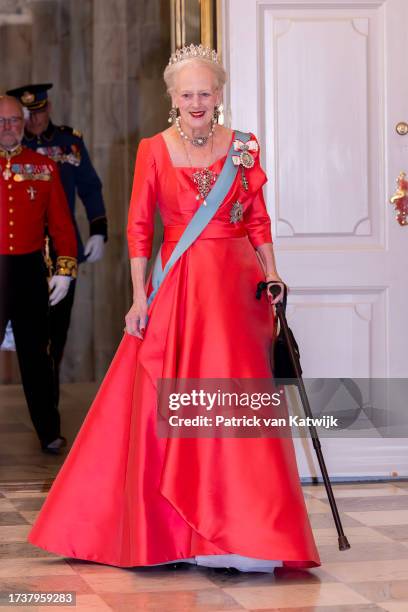 Queen Margrethe of Denmark attend the gala diner to celebrate the 18th birthday of H.K.H. Prince Christian's at Christiansborg Palace on October 15,...