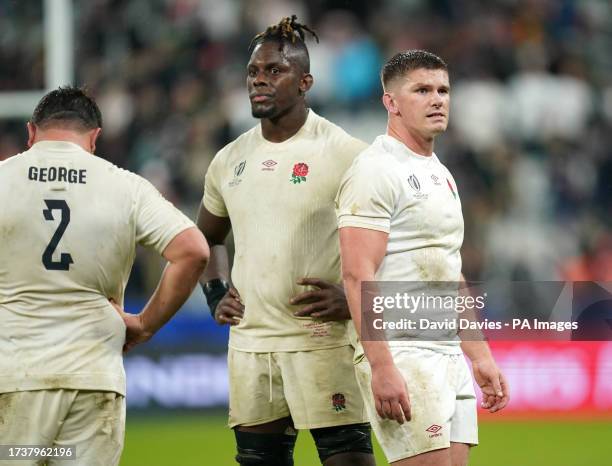 England's Maro Itoje and Owen Farrell dejected following the Rugby World Cup 2023 semi final match at the Stade de France, Saint-Denis. Picture date:...