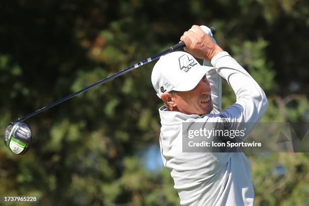 Steven Alker drives the ball from the 3rd tee during the second round of the Dominion Energy Charity Classic on October 21 at The Country Club of...