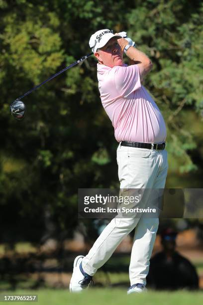 Glen Day drives the ball from the 3rd tee during the second round of the Dominion Energy Charity Classic on October 21 at The Country Club of...