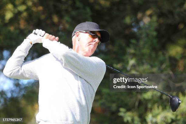 Richard Green drives the ball from the 3rd tee during the second round of the Dominion Energy Charity Classic on October 21 at The Country Club of...