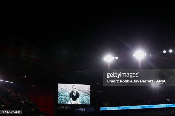 General view as fans pay their respects to the late Sir Bobby Charlton during the Premier League match between Sheffield United and Manchester United...