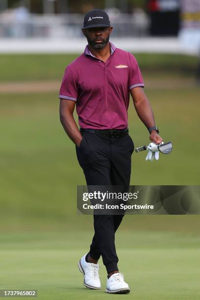 Tim O'Neal strolls onto the 17th green during the second round of the Dominion Energy Charity Classic on October 21 at The Country Club of Virginia...