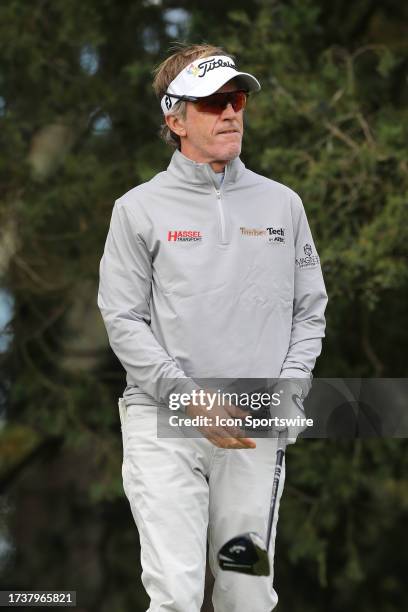 Brett Quigley watches his shot from the 3rd tee during the second round of the Dominion Energy Charity Classic on October 21 at The Country Club of...