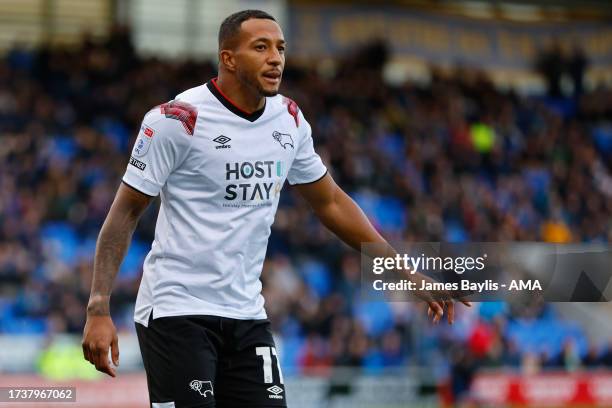 Nathaniel Mendez-Laing of Derby County during the Sky Bet League One match between Shrewsbury Town and Derby County at Montgomery Waters Meadow on...