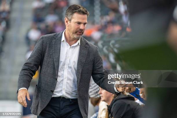 Head coach Greg Vanney of Los Angeles Galaxy looks on prior to the game against FC Dallas at Dignity Health Sports Park on October 21, 2023 in Los...