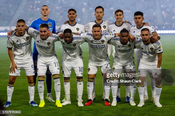 Los Angeles Galaxy starting lineup poses for photos prior to the game against FC Dallas at Dignity Health Sports Park on October 21, 2023 in Carson,...