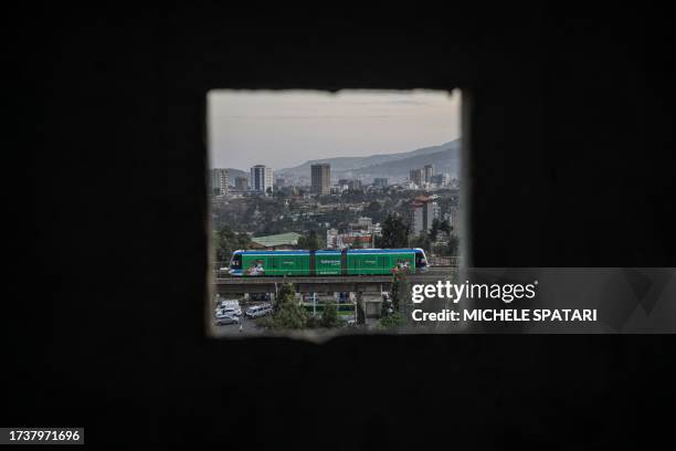 General view of the city light rail system in Addis Ababa on October 21, 2023.