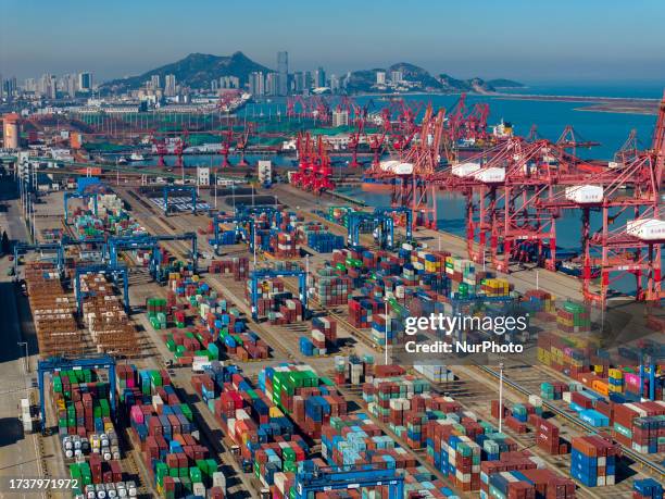 Aerial photo shows the scene of a sea port in Lianyungang City, East China's Jiangsu Province, Oct 21, 2023. As the eastern bridgehead of the new...