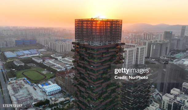 Photo taken on Oct 21, 2023 shows the Jiangbei ''Vertical Forest'' project in Nanjing, Jiangsu Province, China. It is understood that the ''vertical...