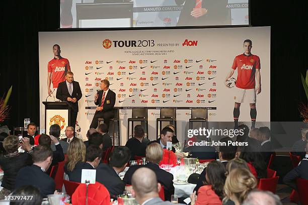 Manager David Moyes of Manchester United speaks at a lunch as part of their pre-season tour of Bangkok, Australia, China, Japan and Hong Kong on July...