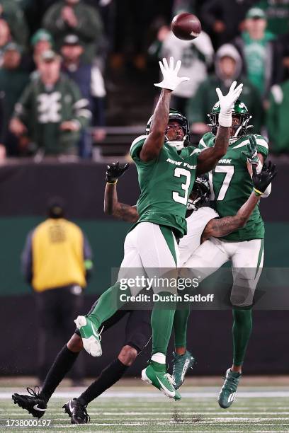 Jordan Whitehead of the New York Jets breaks up a pass during the fourth quarter in the game against the Philadelphia Eagles at MetLife Stadium on...