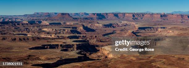 The Grand View Point Overlook provides a wide view of the Colorado River and Green River confluence from the Island in the Sky section of the Park on...