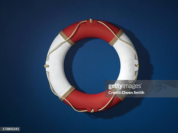 close up of life preserver - rettungsring stock-fotos und bilder