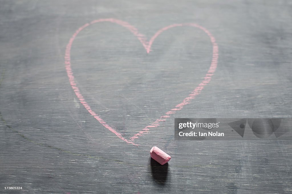 Chalk and heart shape on blackboard