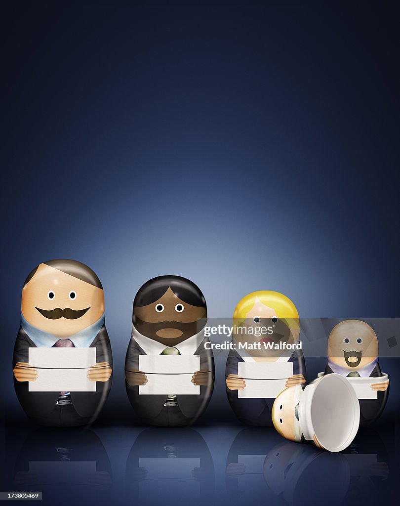 Business people Russian dolls with envelopes