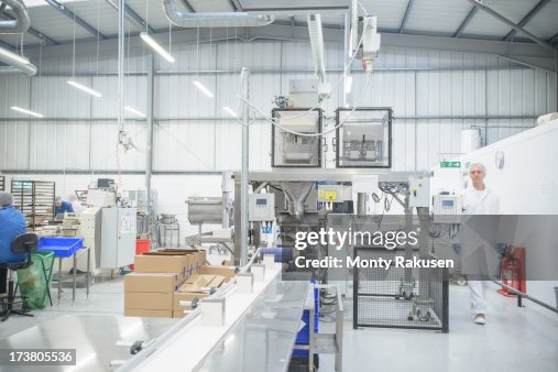 Packing Line In Factory Worker Walking Through Packing Line In Biscuit Factory Foto de stock ...
