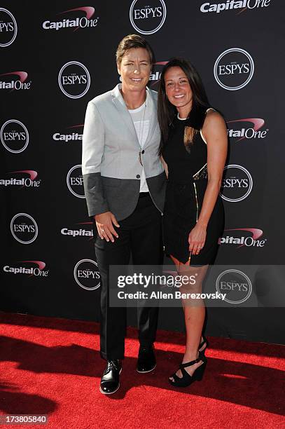 Women's soccer player Abby Wambach and Sarah Huffman arrive at the 2013 ESPY Awards at Nokia Theatre L.A. Live on July 17, 2013 in Los Angeles,...