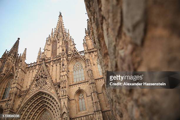 General view at the Cathedral of the Holy Cross and Saint Eulalia also known as Barcelona Cathedral on July 17, 2013 in Barcelona, Spain.