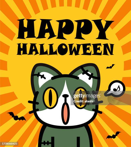 ilustrações, clipart, desenhos animados e ícones de design de personagem bonito de halloween de um gato calico zumbi - articulação de animal