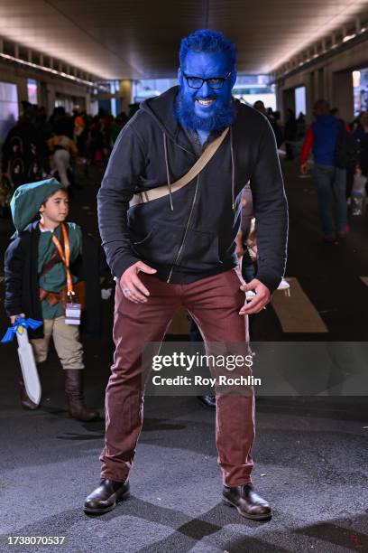 Cosplayer poses as Beast from X-Men during New York Comic Con 2023 - Day 4 at Javits Center on October 15, 2023 in New York City.