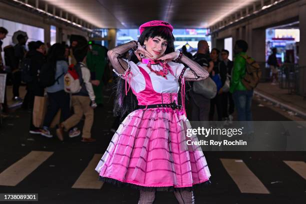 Cosplayer posing as Draculaura from Monster High attends during New York Comic Con 2023 - Day 4 at Javits Center on October 15, 2023 in New York City.
