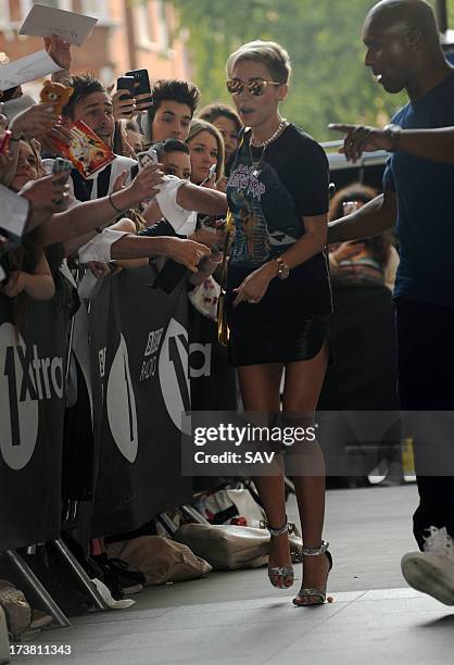 Miley Cyrus pictured at the BBC Radio 1 studios on July 18, 2013 in London, England.