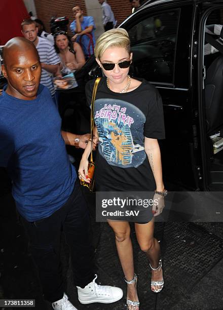 Miley Cyrus pictured at KIss FM on July 18, 2013 in London, England.