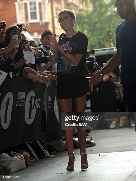 Miley Cyrus pictured at the BBC Radio 1 studios on July 18, 2013 in London, England.