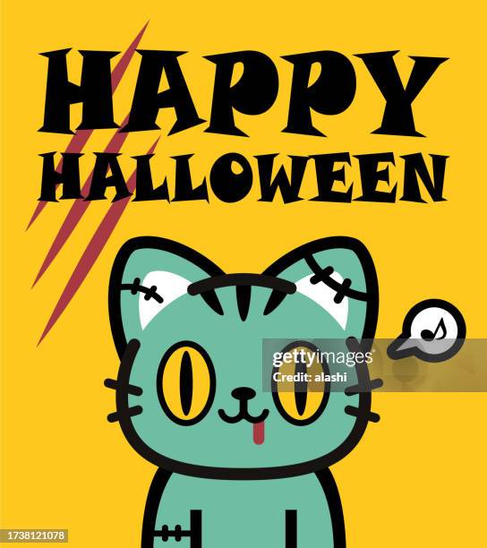 cute halloween character design of a zombie tabby cat - tabby stock illustrations