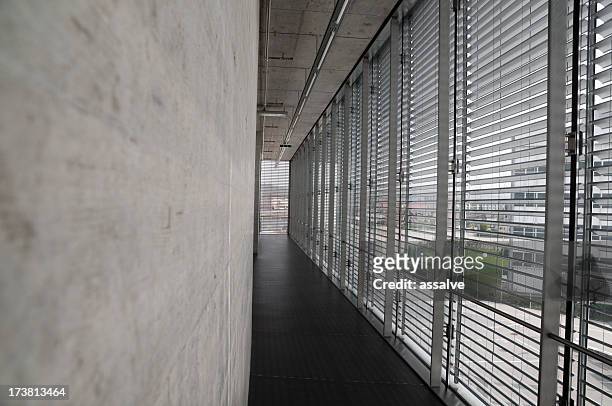 arquitectura moderna con vidrio y cemento - jalousie fotografías e imágenes de stock