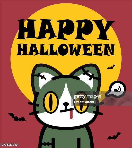 ilustrações, clipart, desenhos animados e ícones de design de personagem bonito de halloween de um gato calico zumbi - articulação de animal