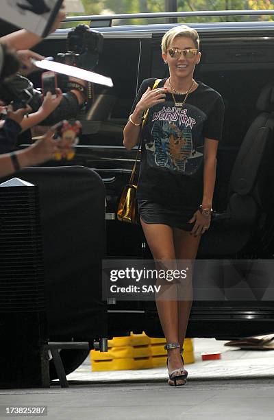 Miley Cyrus pictured at the BBC Radio 1 studios on July 18, 2013 in London, England.