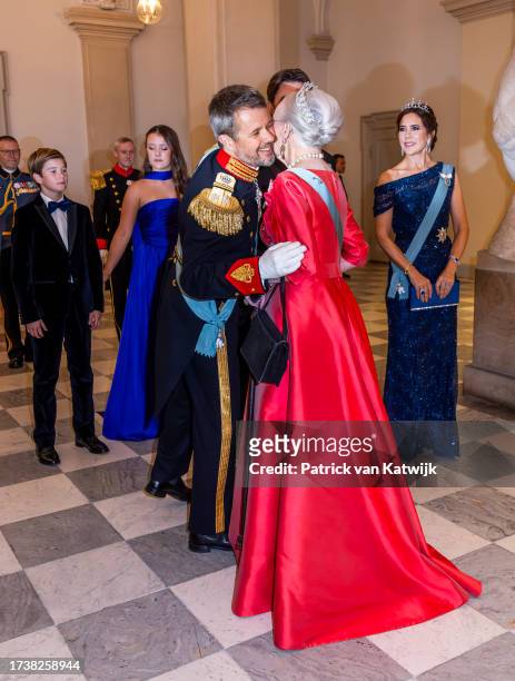 Prince Vincent of Denmark, Princess Josephine of Denmark, Crown Prince Frederik of Denmark, Queen Margrethe of Denmark, and Crown Princess Mary of...