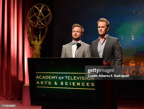 Actors Aaron Paul and Neil Patrick Harris announce the nominees for the 65th Primetime Emmy Awards nominations at the Television Academy's Leonard H....