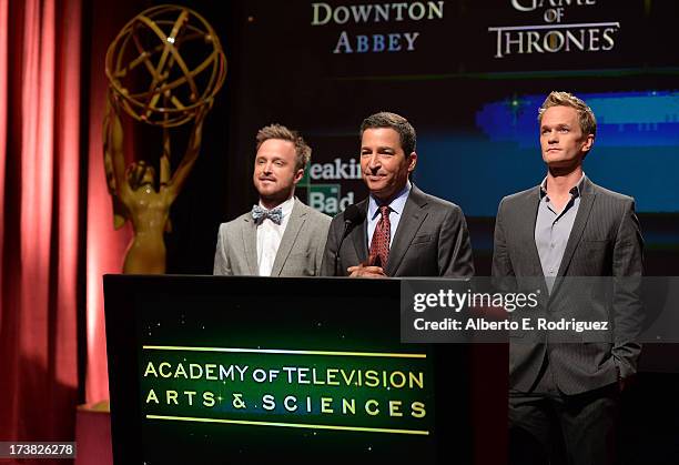 Actor Aaron Paul, Academy of Television Arts & Sciences Chairman & CEO Bruce Rosenblum and actor Neil Patrick Harris announce the nominees for the...