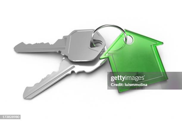 green house and keys - sleutelring stockfoto's en -beelden