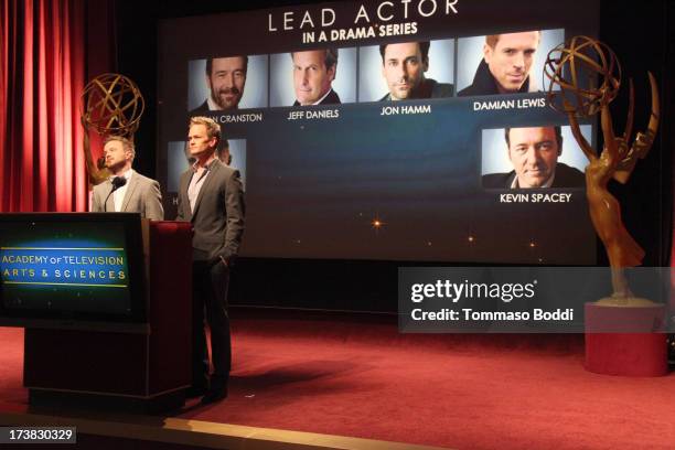 Actors Aaron Paul and Neil Patrick Harris announce the nominees for the Outstanding Lead Actor in a Drama Series Award during the 65th Primetime Emmy...