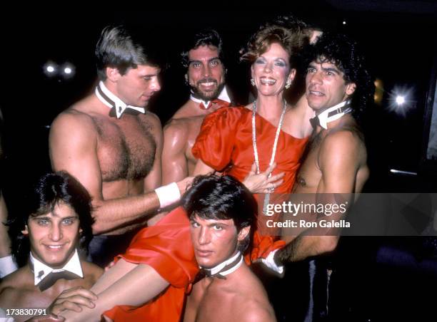 Actress Eileen Fulton and Chippendale dancers attend a party to celebrate Eileen Fulton's return to "As the World Turns" on August 10, 1984 at...