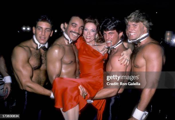 Actress Eileen Fulton and Chippendale dancers attend a party to celebrate Eileen Fulton's return to "As the World Turns" on August 10, 1984 at...