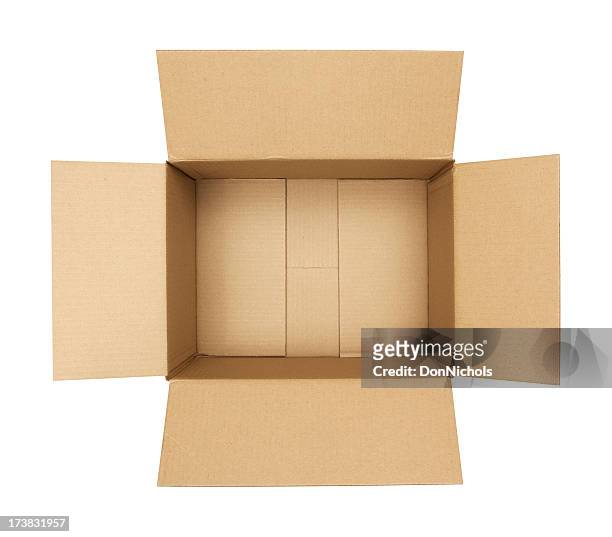 open cardboard box - overhead view bildbanksfoton och bilder