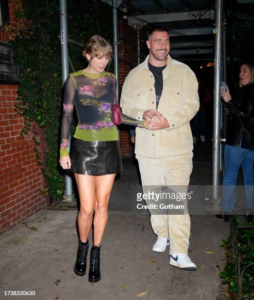 Taylor Swift and Travis Kelce have dinner at Waverly Inn on October 15, 2023 in New York City.