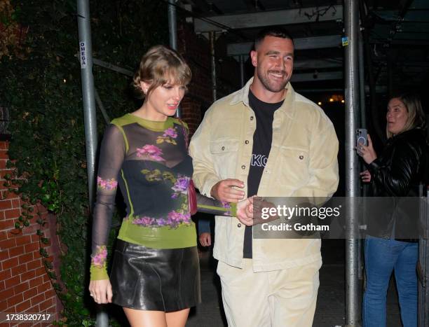 Taylor Swift and Travis Kelce have dinner at Waverly Inn on October 15, 2023 in New York City.