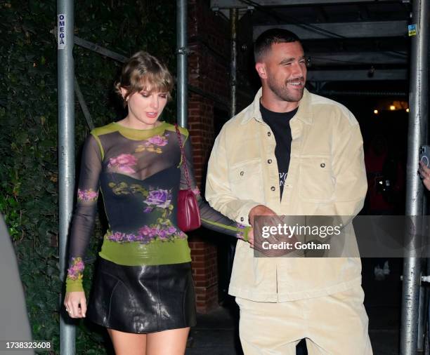 Taylor Swift and Travis Kelce have dinner at Waverly Inn on October 15, 2023 in New York City.