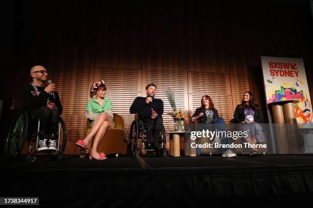 Dylan Alcott speaks during the Creating Inclusive Film And TV – Both Onscreen And Off featured session at SXSW Sydney on October 16, 2023 in Sydney,...