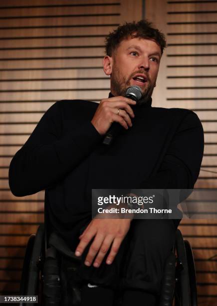 Dylan Alcott speaks during the Creating Inclusive Film And TV – Both Onscreen And Off featured session at SXSW Sydney on October 16, 2023 in Sydney,...