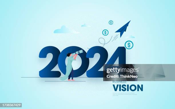 2024 konjunkturprognose oder zukunftsvisionskonzept - financial target stock-grafiken, -clipart, -cartoons und -symbole