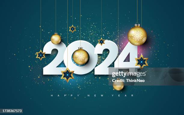 ilustrações de stock, clip art, desenhos animados e ícones de happy new year 2024 wishes background with christmas bauble - silvester